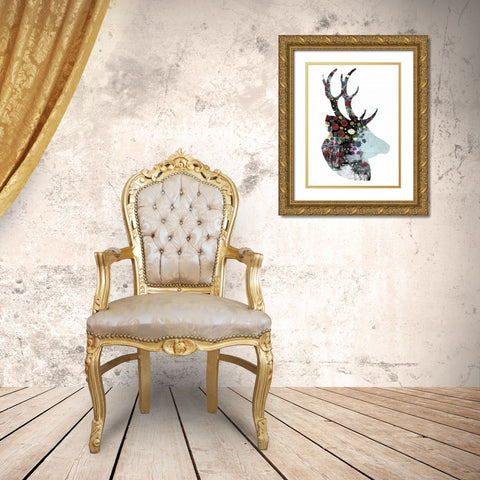 Floral Deer Gold Ornate Wood Framed Art Print with Double Matting by Ogren, Sarah