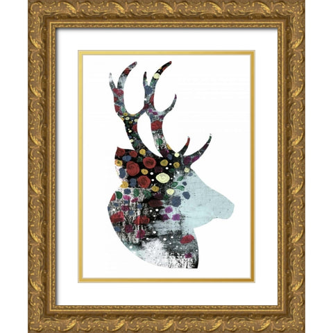 Floral Deer Gold Ornate Wood Framed Art Print with Double Matting by Ogren, Sarah