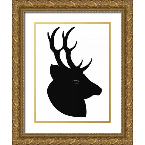 Deer Silhouette Gold Ornate Wood Framed Art Print with Double Matting by Ogren, Sarah
