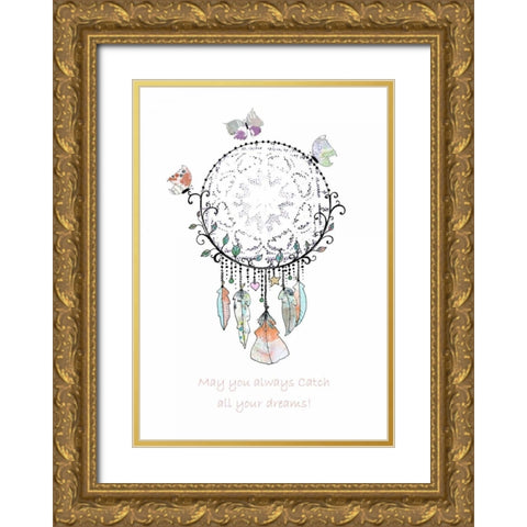 Dream Catcher with Butterflies Gold Ornate Wood Framed Art Print with Double Matting by Ogren, Sarah