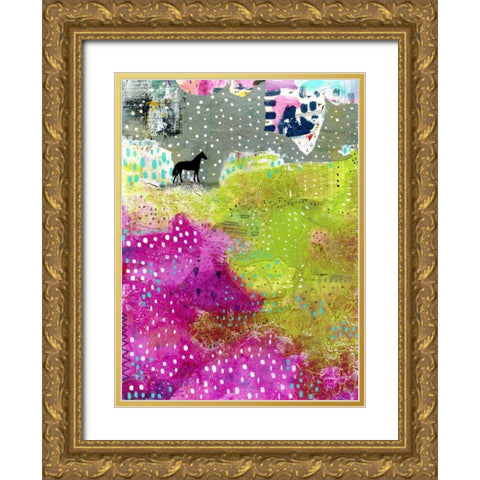Fuchsia and Lime Pasture Gold Ornate Wood Framed Art Print with Double Matting by Ogren, Sarah