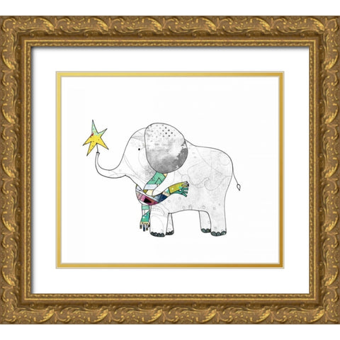 Elephant in a Scarf Gold Ornate Wood Framed Art Print with Double Matting by Ogren, Sarah