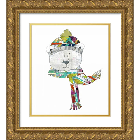 Bear in a Hat and Scarf Gold Ornate Wood Framed Art Print with Double Matting by Ogren, Sarah