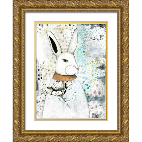 The Rabbit and the Flower Gold Ornate Wood Framed Art Print with Double Matting by Ogren, Sarah