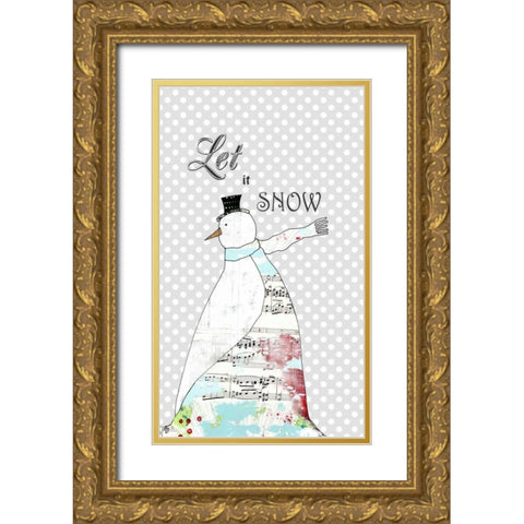 Long Scarf Snowman Gold Ornate Wood Framed Art Print with Double Matting by Ogren, Sarah