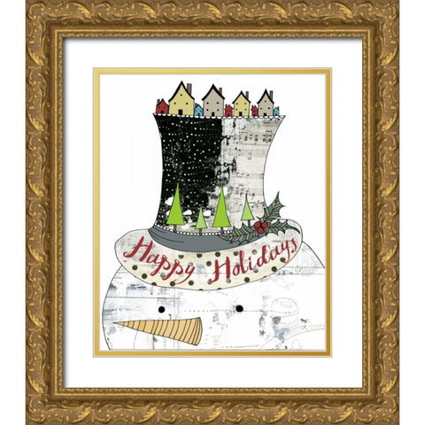 Big Top Hat Snowman Gold Ornate Wood Framed Art Print with Double Matting by Ogren, Sarah