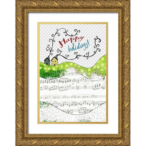 Happy Holidays Houses Gold Ornate Wood Framed Art Print with Double Matting by Ogren, Sarah