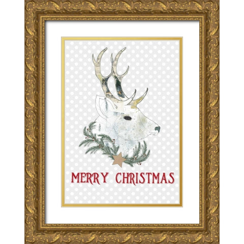 Merry Christmas Buck Gold Ornate Wood Framed Art Print with Double Matting by Ogren, Sarah