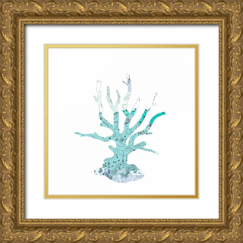 Blue Coral Gold Ornate Wood Framed Art Print with Double Matting by Ogren, Sarah