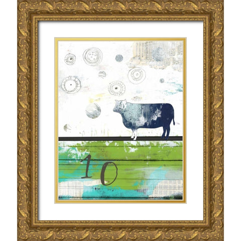 Cow 10 Gold Ornate Wood Framed Art Print with Double Matting by Ogren, Sarah