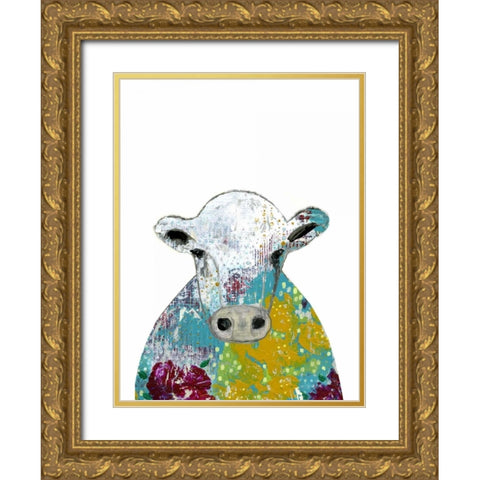 Abstract Floral Cow Gold Ornate Wood Framed Art Print with Double Matting by Ogren, Sarah