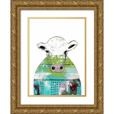 Collage Cow Gold Ornate Wood Framed Art Print with Double Matting by Ogren, Sarah