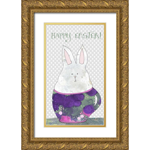 Rabbit in Tea Cup Gold Ornate Wood Framed Art Print with Double Matting by Ogren, Sarah