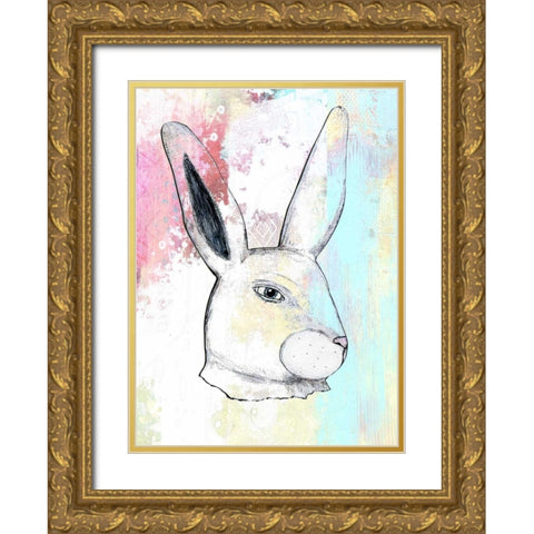 Rainbow Bunny Gold Ornate Wood Framed Art Print with Double Matting by Ogren, Sarah