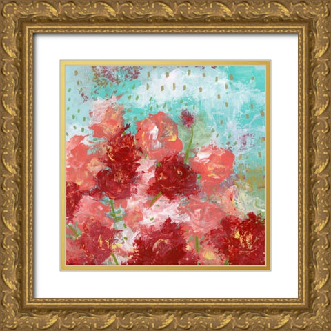 Red and Pink Floral Gold Ornate Wood Framed Art Print with Double Matting by Ogren, Sarah