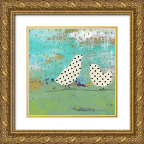 Polka Dot Birds Gold Ornate Wood Framed Art Print with Double Matting by Ogren, Sarah