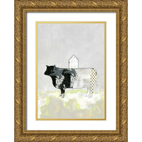 Cow and Barn Gold Ornate Wood Framed Art Print with Double Matting by Ogren, Sarah