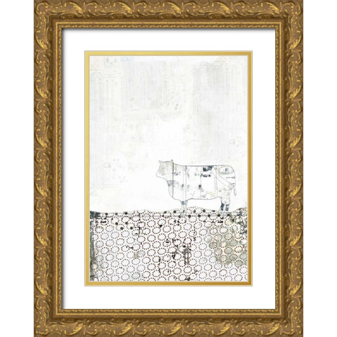 Neutral Cow Gold Ornate Wood Framed Art Print with Double Matting by Ogren, Sarah