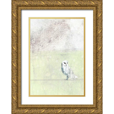 Turquoise Owl Gold Ornate Wood Framed Art Print with Double Matting by Ogren, Sarah