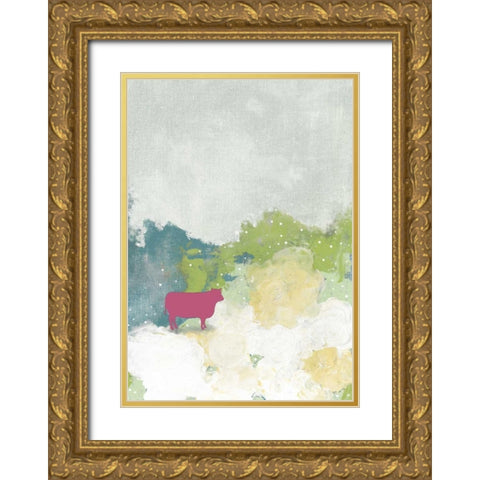 The Pink Cow Gold Ornate Wood Framed Art Print with Double Matting by Ogren, Sarah