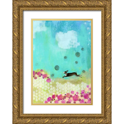 Vertical Brown Bunny Gold Ornate Wood Framed Art Print with Double Matting by Ogren, Sarah