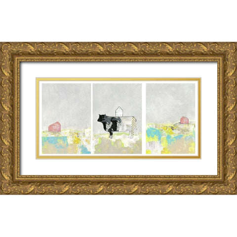 3 Barns and a Cow Set Gold Ornate Wood Framed Art Print with Double Matting by Ogren, Sarah