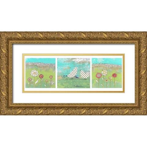 Polka Dot Bird Set Gold Ornate Wood Framed Art Print with Double Matting by Ogren, Sarah