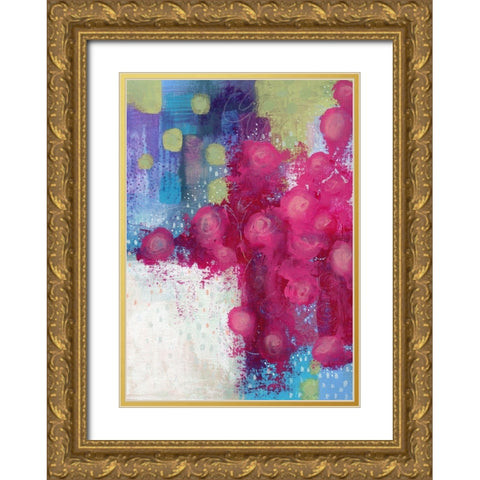Hot Pink Roses Gold Ornate Wood Framed Art Print with Double Matting by Ogren, Sarah