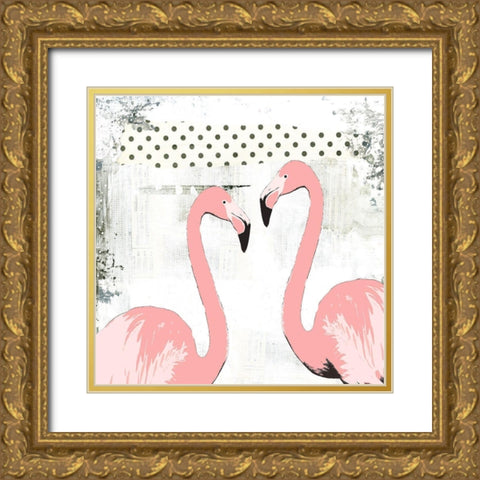 Flamingos Gold Ornate Wood Framed Art Print with Double Matting by Ogren, Sarah