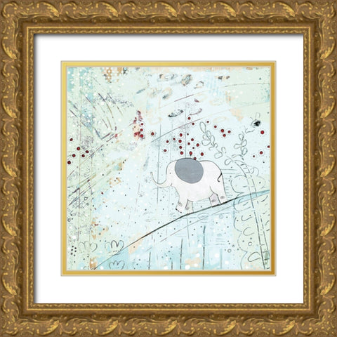 Zen Baby Elephant Gold Ornate Wood Framed Art Print with Double Matting by Ogren, Sarah