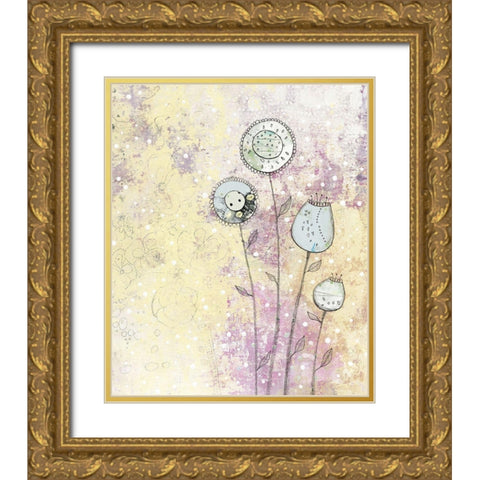 Lavender Floral Abstract Gold Ornate Wood Framed Art Print with Double Matting by Ogren, Sarah