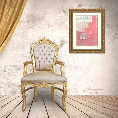 Grey Stripe Elephant Spring Owl Gold Ornate Wood Framed Art Print with Double Matting by Ogren, Sarah