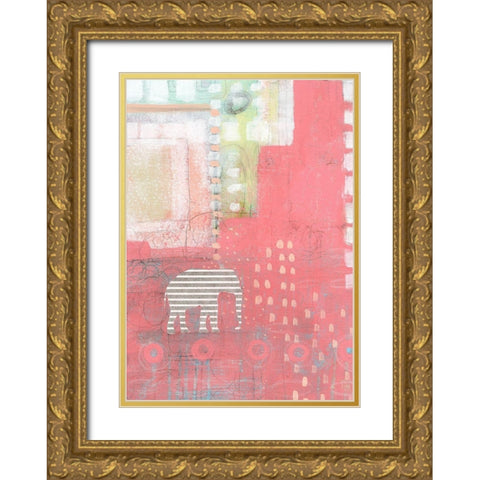 Grey Stripe Elephant Spring Owl Gold Ornate Wood Framed Art Print with Double Matting by Ogren, Sarah