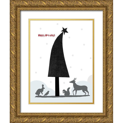 Happy Holidays Gold Ornate Wood Framed Art Print with Double Matting by Ogren, Sarah