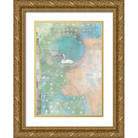 Swan Pond Gold Ornate Wood Framed Art Print with Double Matting by Ogren, Sarah