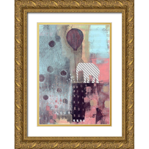 The Elephant and the Balloon Gold Ornate Wood Framed Art Print with Double Matting by Ogren, Sarah