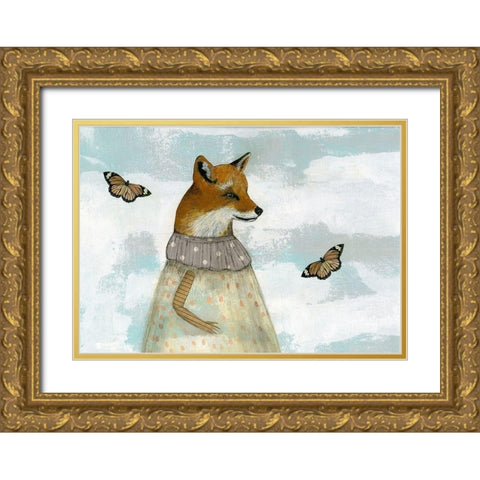 The Red Fox and the Monarchs Gold Ornate Wood Framed Art Print with Double Matting by Ogren, Sarah