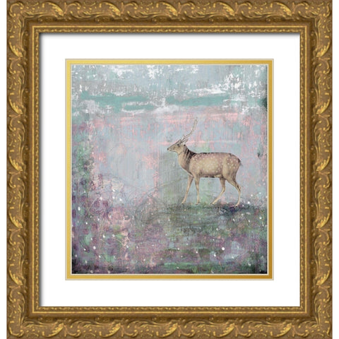 Grey Deer Gold Ornate Wood Framed Art Print with Double Matting by Ogren, Sarah