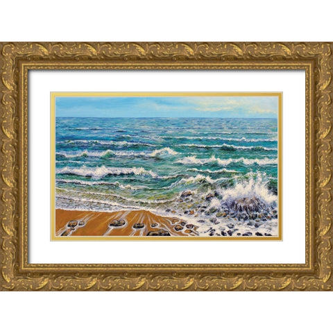 Wind White Waves Gold Ornate Wood Framed Art Print with Double Matting by Francis, Sandra