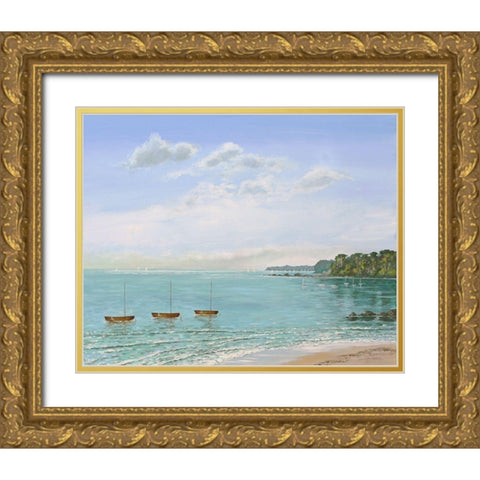 Three Dinghies Moored Gold Ornate Wood Framed Art Print with Double Matting by Francis, Sandra