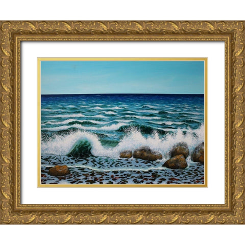 White Waves Gold Ornate Wood Framed Art Print with Double Matting by Francis, Sandra