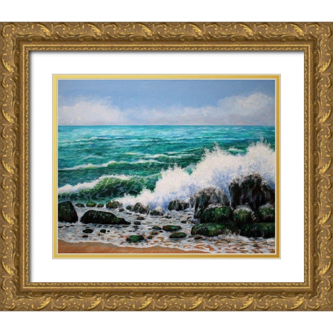 Crashing Waves Gold Ornate Wood Framed Art Print with Double Matting by Francis, Sandra
