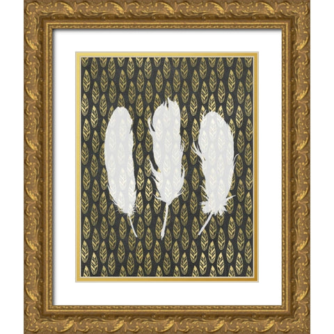 Feathers and Gold Gold Ornate Wood Framed Art Print with Double Matting by Moss, Tara