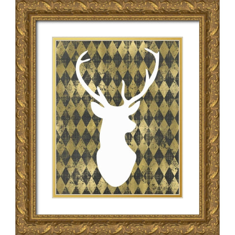 White Deerhead Gold Ornate Wood Framed Art Print with Double Matting by Moss, Tara