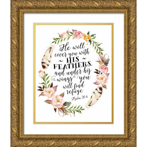 Psalm 91-4 Gold Ornate Wood Framed Art Print with Double Matting by Moss, Tara