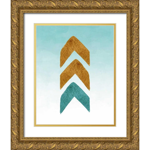 Gold and Teal Tribal Arrows Gold Ornate Wood Framed Art Print with Double Matting by Moss, Tara
