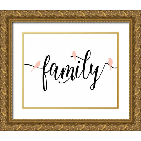 Pink Bird Family Gold Ornate Wood Framed Art Print with Double Matting by Moss, Tara