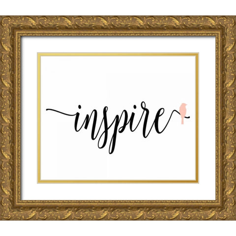 Pink Bird Inspire Gold Ornate Wood Framed Art Print with Double Matting by Moss, Tara