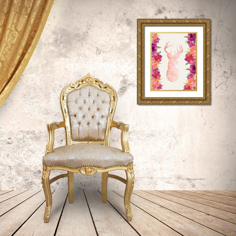 Floral Deer Head Gold Ornate Wood Framed Art Print with Double Matting by Moss, Tara