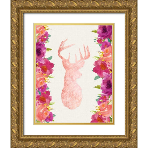 Floral Deer Head Gold Ornate Wood Framed Art Print with Double Matting by Moss, Tara